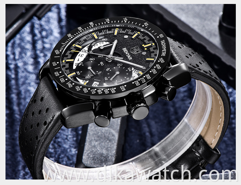 BENYAR Watch Luxury Brand Wristwatch Casual Fashion Men Quartz Watch Chronograph Luxury Military Leather Watch Relogio Masculino